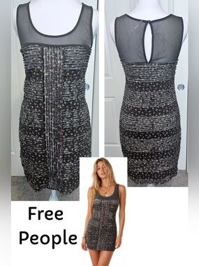 Free People Gray Ditsy Floral Mesh Ruffle
Bodycon Mini Dress Sz Small